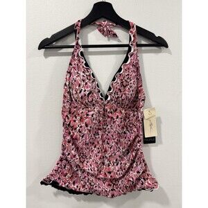 Profile by Gottex-Pretty Wild V-Neck Halter Tankini Top 14 NWT FREE SHIP